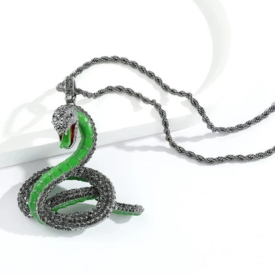 Collar Colgante Serpiente Cobra Negra Helada HipHop Bling Circonita Pavimentada Rapero Joyería NUEVO Foto 1 de 4