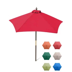 7ft Wooden Patio Garden Market Umbrella with Tilt Mechanism Red - Picture 1 of 6