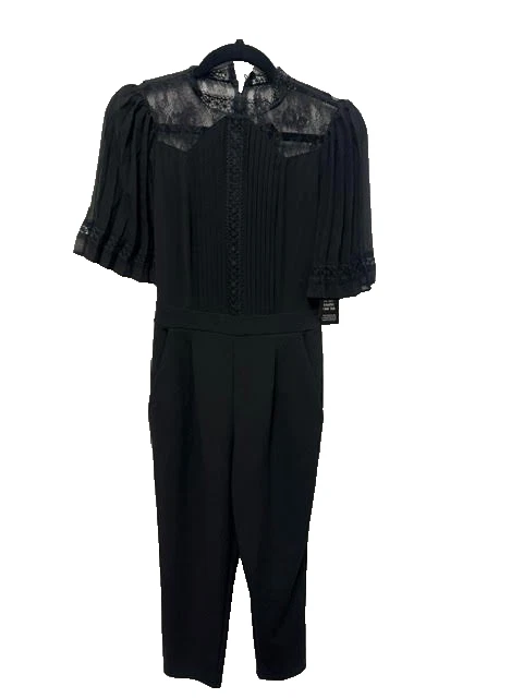 Женский комбинезон Express XS черный плиссированный кружевной с деталями развевающийся рукав сзади на молнии - Изображение 1 из 4