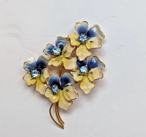 Broche Flor Vintage Azul/Blanco con Estrás Azul Tono Dorado Metal Prendedor Austria - Imagen 1 de 8