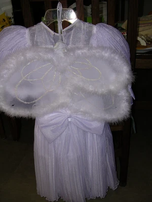 #AB Girls Christmas Angel Costume ~w/ sequins White Fancy Dress +  Wings Sz 8-10 - Image 1 of 4