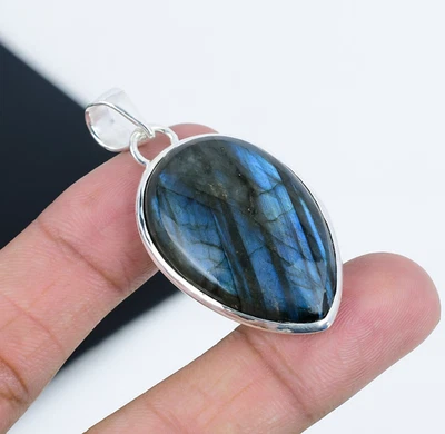 Pietra Labradorite 925 Argento Sterling Mano Ciondolo Per Compleanno Regali - Immagine 1 di 4