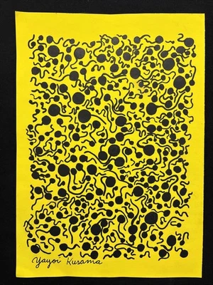 YAYOI KUSAMA  drawing on old paper signed stamped vintage - Image 1 of 2