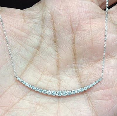 ¡Oferta! Collar Barra Oro Blanco 14K Diamantes Graduados Genuinos Naturales 0.75CT - Foto 1 de 4