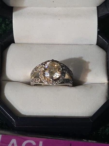 Champagne Diamond RING 4.68 CTS NATURAL AGI CERTIFIED 925 Sterling Brazil Mined - Picture 1 of 9