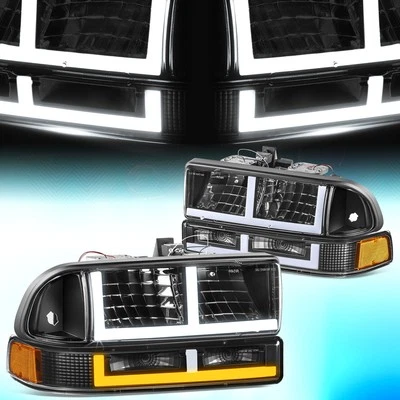 Faros traseros LED DRL para Chevy Blazer S10 1998-2004 en forma de F negro ámbar Foto 1 de 4