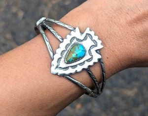 Navajo Armreif Armband signiert Türkis Indianerschmuck NA Gr. 6,75 - Bild 1 von 10