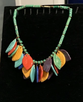 Collar De Colección Grueso Collar Brillante Multicolor Cerámica Hoja Cuelga Dije Declaración Foto 1 de 4