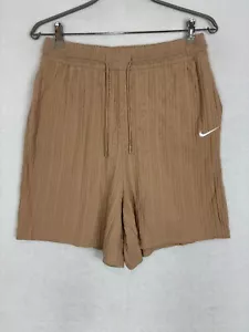Nike Womens Shorts Size Large Brown High Rise Ribbed Knit Drawstring Stretch - Picture 1 of 10