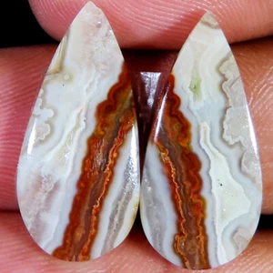 natural CRAZY LACE AGATE pair pear cabochon loose gemstone 14.00Cts (10x23x3 mm) - Picture 1 of 6