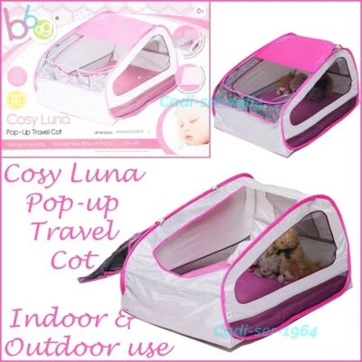 Cosy Luna Pop-up Travel Cot with 50+ UPF Cover Camping Baby Cot PINK BBGG NEW  - Image 1 of 4