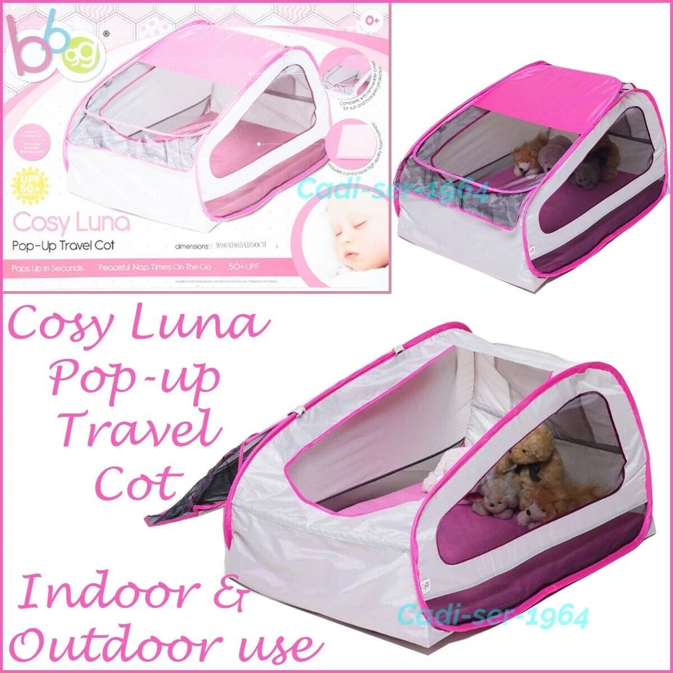 Cosy Luna Pop-up Travel Cot with 50+ UPF Cover Camping Baby Cot PINK BBGG NEW  - Image 1 of 4