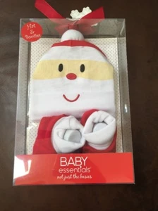 Baby Essentials Christmas Santa Hat & Booties Gift Set 100% Cotton NIP 0-6M - Picture 1 of 3