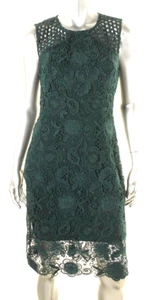 Vera Wang ~ Green Crochet Lace Illusion Shoulders Sheath Party Dress 8 NEW $278 - Picture 1 of 9