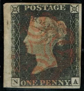 1840 1d Black Plate 2 NA 4m Red Maltese Cross Part Sheet Margin Cat. £375.00 - Picture 1 of 1