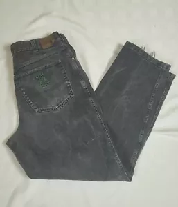 VTG BRAX Black Denim Jeans w/ Green Stitching Embroidered Logo Meas. W 35.5 L32 - Picture 1 of 10