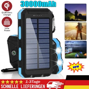 30000mAh Solar Power Bank Charger Ladegerät Externer Batterie LED 2USB Akku - Bild 1 von 15