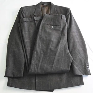 Vintage hergestellt in den USA 42R 34x32 braun Glenn Karo Wolle Flanell zweireihiger Herrenanzug - Bild 1 von 12