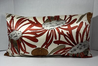 West Elm Throw Pillow By Orkin 12” X 21” Ivory Orange Brown Floral 100% Silk - Image 1 of 4