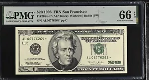1996 $20 Federal Reserve Note Fr-2084-L* San Francisco PMG66 Gem EPQ - Picture 1 of 2