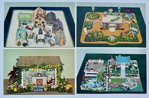 4 estaciones ESCENAS DE CROCHET - 4 postales de lino de 1948 increíbles artesanías de ganchillo - Imagen 1 de 2