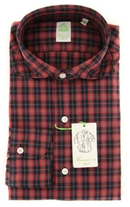 Finamore Napoli Red Plaid Shirt - Extra Slim - 15.75/40 - (FNTYO500221SIMZ) - Picture 1 of 4