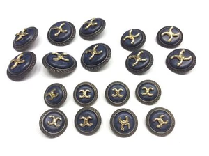 SET 18 BOTTONI metallo brunito blu & oro - Picture 1 of 2