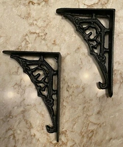 BLACK small cast iron wall shelf BRACKETS - pairs - Picture 1 of 5