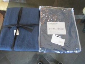 2 West Elm European flax Curtains drapes  curtains midnight blue 48 84 New - Picture 1 of 2
