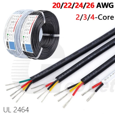 2/3/4-Core Round Black Flex Cable 20/22/24/26 AWG PVC Extension Wire UL2464 VW-1 - Image 1 of 4