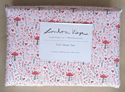 Juego de sábanas completas London Kaye 4 piezas rojo rosa hongo corazones hada cottagecore Foto 1 de 4