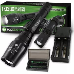 LED Taktische Taschenlampe mit Holster Ladegerät und Batterien Bonus Mini Taschenlampe - Bild 1 von 10
