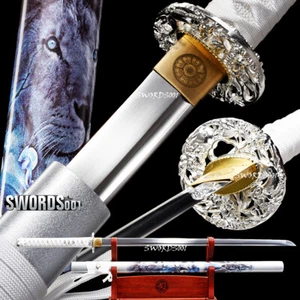 Lion King Painted Silvery Saya Carbon Steel Blade Ninja Sword White Ito Sageo - Picture 1 of 12