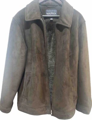 Chaqueta de Gamuza Nautica De Colección Hombres Chaqueta Marrón Talla Grande Esponjosa Forrada Cremallera Frontal Foto 1 de 4