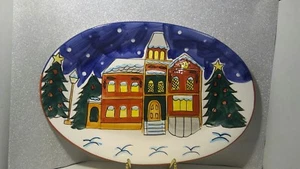 🌟 Ceramic House W/ Snow Large Platter World Bazaar Inc. Winter Christmas (A11 - Picture 1 of 7