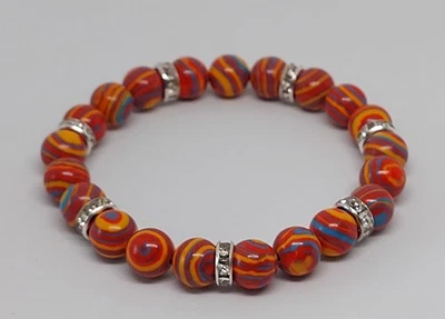 Modeschmuck Perlenarmband 8mm aus Synthetischen Malachite Regenbogenfarben  - Bild 1 von 4