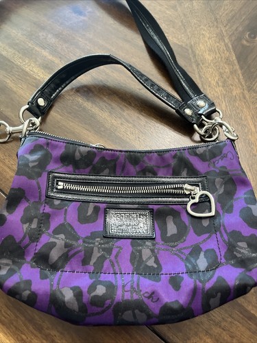 Borsa a tracolla Coach viola margherita papavero ocelot manico superiore