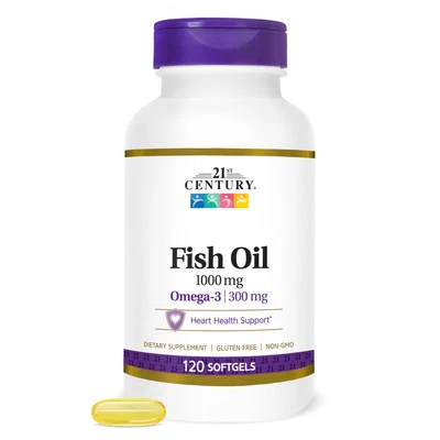 Aceite de pescado siglo XXI 1000 mg Omega 3 EPA DHA suplemento para la salud del corazón 120 suave... Foto 1 de 4