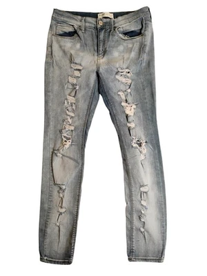 Pantalones de mezclilla Mudd para mujer 13 lavados ligeros desgastados tiro bajo ajustados elásticos rasgados Foto 1 de 4