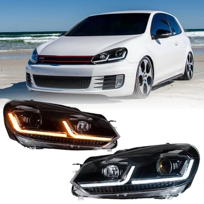 Conjunto de projetor de farol LED DRL para VW Golf 6 MK6 2010 2011 2012 2013 2014 - Imagem 1 de 4