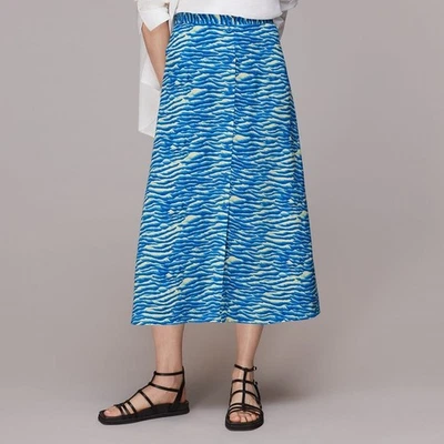 Whistles Blue Seafoam Button Front Skirt A-Line Midi Button Down Flare Size 14 - Image 1 of 4