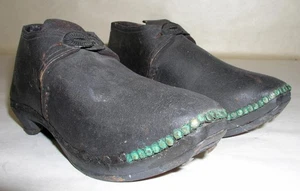 Antike primitive 19. Jh. handgefertigte Leder Lancashire Clogs Schuhe - Bild 1 von 7