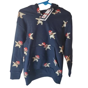 Sudadera con Capucha Denim + Flower Santa Pug, Nueva con Etiquetas, Niños 5/6 - Imagen 1 de 6