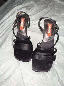 Y2K Chunky Women’s Black Strappy Heels Size 6.5 - Picture 1 of 12