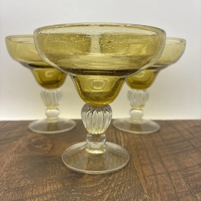 Set of 3 Artland Hand Blown Margarita Seeded Bubble Glasses- Gorgeous - Image 1 of 4