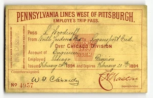 1894 Pennsylvania Lines West Of Pittsburgh Employe's Trip Pass Juego de 3 Ferrocarriles - Imagen 1 de 6
