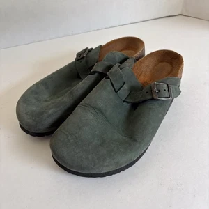 NAOT Suede Leather Mules Clogs EU 39 US Women's 8 8.5 Green Grayish Boston Style - Picture 1 of 14
