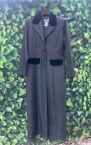 Ultra eleganter langer grauer Damenblazer Jacke & Hose Gr. 12 Anzug Samtbesatz groß - Bild 1 von 10
