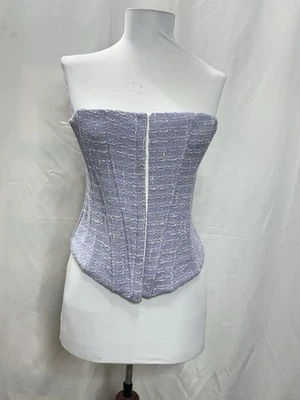 NWT 🔥 ZARA 🔥 Size S Gingham Lavender Purple Tweed Corset Cropped Top - Image 1 of 4