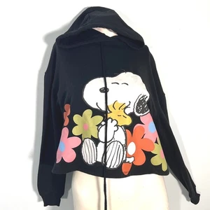 Peanuts Snoopy Hoodie Schwarz Blumen Grafik Damen Medium M Pullover Sweatshirt - Bild 1 von 6